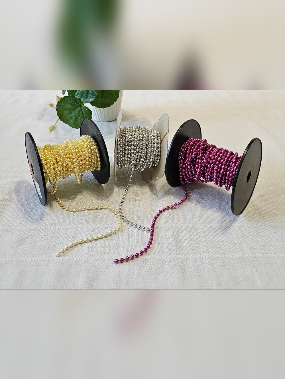 Triple Spool Decorative Bead Garland - Yellow, Silver, Fuchsia